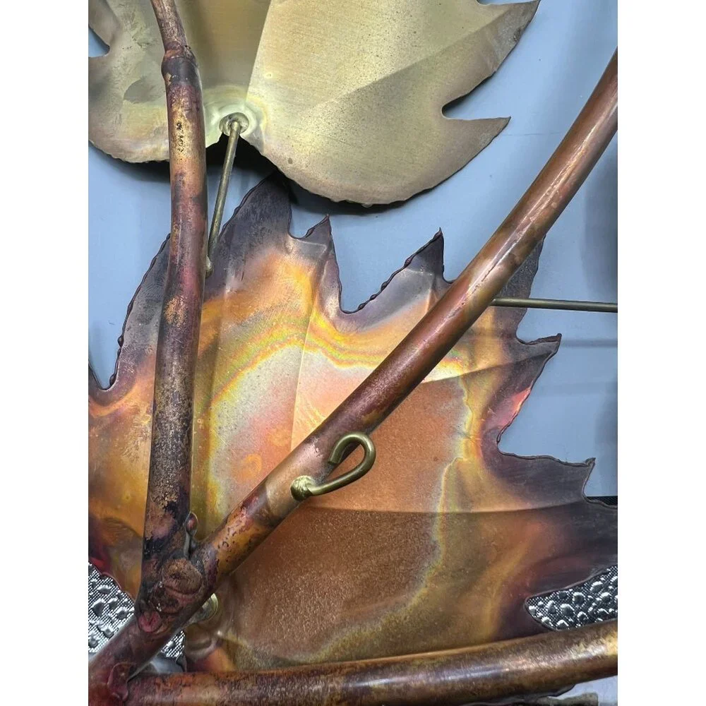 MCM Brass Copper Tone Metal Maple Leaf Sculpture Patina VTG Brutalist Wall Art L